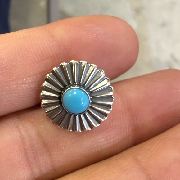 Sterling Silver & Turquoise Navajo Concho Stud Earrings - Picture 4 of 5